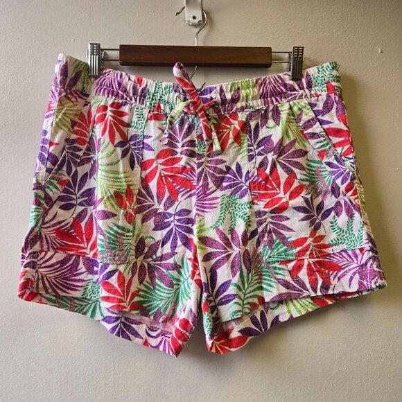 Tropical Print Womens Linen Blend Shorts M Beachy Vacation Resort Summer St Joh - Picture 1 of 7